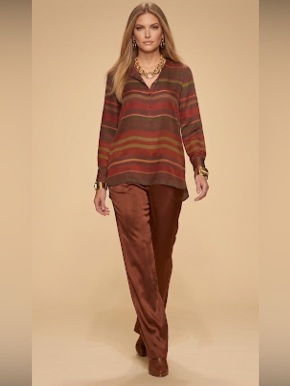 Lafayette 148 New York Prisha Striped Tunic Blouse As Seen On TV in Rust Size XS